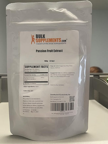 BulkSupplements.com Passion Fruit Extract Powder - Passion Fruit Supplement, Passion Fruit Powder - Gluten Free & No Added Sugar, 400mg per Serving, 100g (3.5 oz) (Pack of 1)
