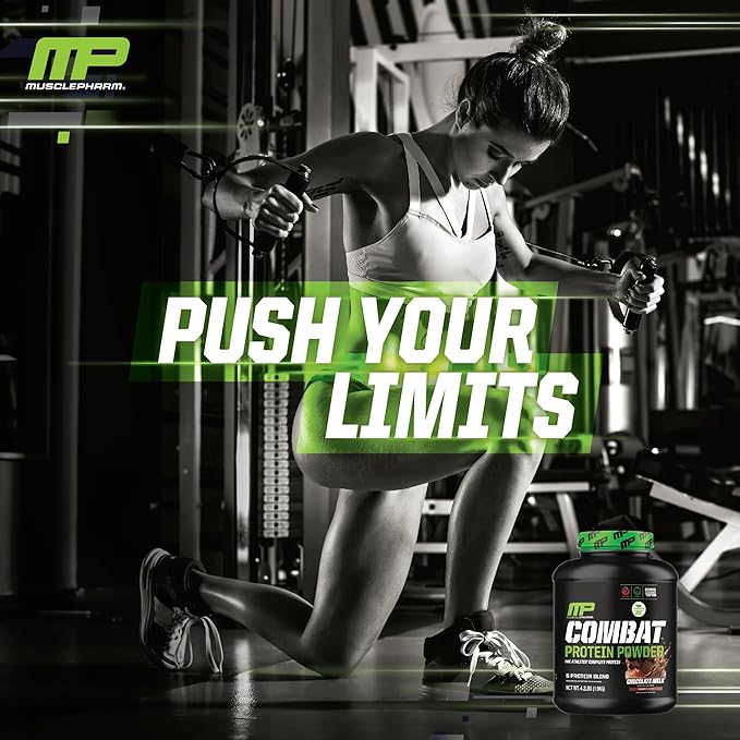 MusclePharm Combat Protein Powder, Chocolate Milk Flavor, Fuels Muscles for Productive Workouts, 5 Protein Sources Including Whey Protein Isolate & Egg Albumin, Gluten Free, 4.2 lb, 52 Servings