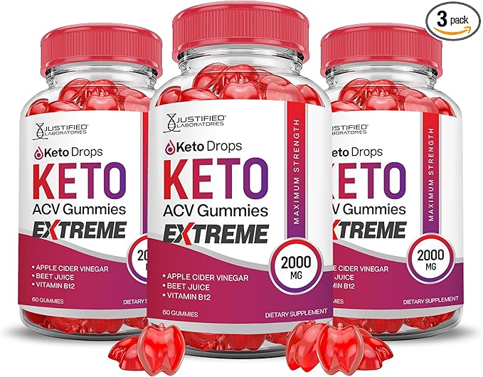 (3 Pack) Keto Drops Keto ACV Gummies Extreme 2000MG Keto Drops Keto Gummies Advanced Formula Apple Cider Vinegar with Pomegranate Beet Juice Powder B12 Vegan Non GMO 180 Gummys