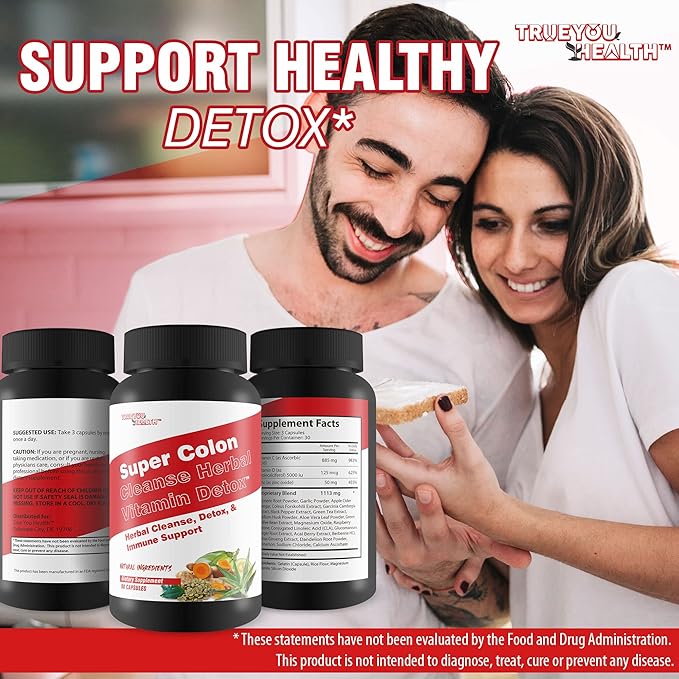 Super Colon Cleanse Herbal Vitamin Detox - Herbal Cleanse, Detox, & Immune Support - Promote Healthy Digestion & Constipation Relief with Psyllium & Magnesium Oxide - Help Reduce Stomach Bloating