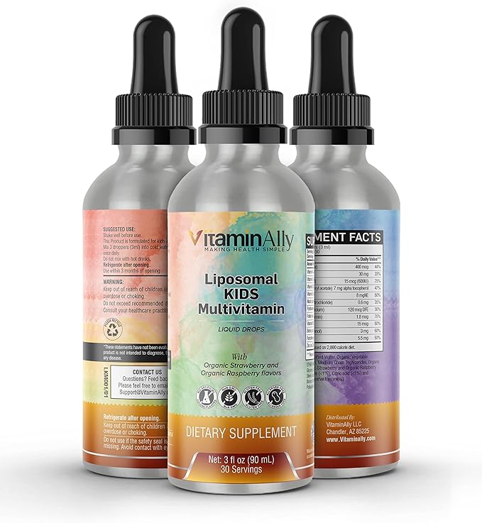 Liposomal Kids Liquid Multivitamin | Non-GMO | Clean | Sugar Free | Gluten Free | Organic Berry Flavors | Immune Support | Bone Health | Overall Wellness | 30 Servings | 3 fl oz