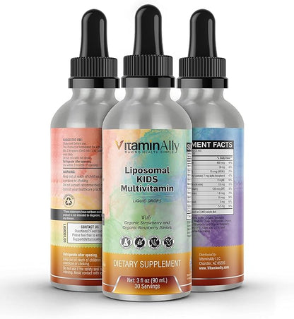 Liposomal Kids Liquid Multivitamin | Non-GMO | Clean | Sugar Free | Gluten Free | Organic Berry Flavors | Immune Support | Bone Health | Overall Wellness | 30 Servings | 3 fl oz