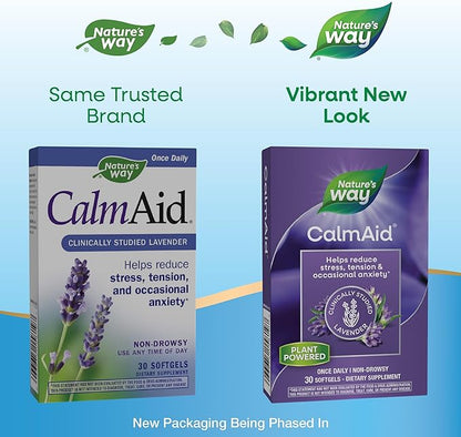 Nature's Way CalmAid, with Silexan Lavender Oil, Helps Reduce Tension and Stress*, Non-Drowsy, 30 Softgels (Packaging May Vary)