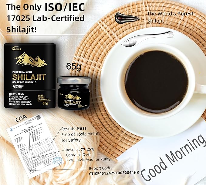 Shilajit Pure Himalayan Organic Shilajit Resin Supplement- Gold+ Grade with 85+ Trace Minerals with 75% Fulvic Acid, Overall Energy & Immune Support, Pure Shilajit for Men & Women, 65g