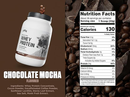 Levels Grass Fed Whey Protein Powder, No Artificials, 24G of Protein, Chocolate Mocha, 2LB