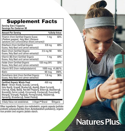Natures Plus Source of Life Garden Certified Organic Vitamin B12-1000 mcg methylcobalamin, 60 Vegan Capsules - Whole Food Vitamin B12 Supplement - Energy Boost - Vegetarian, Gluten-Free - 30 Servings