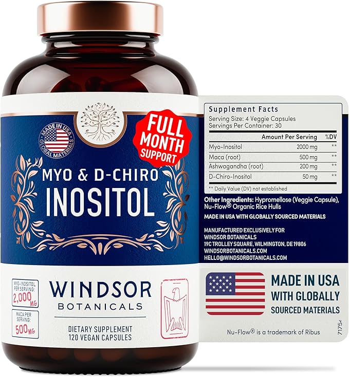 Myo-Inositol & D-Chiro Inositol Supplement - Optimal 40:1 Ratio Balanced Inositol Supplements - Womens Healthy Ovarian Support and Fertility Multivitamin - 120 Vegan Capsules, 30-Day Supply