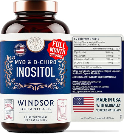Myo-Inositol & D-Chiro Inositol Supplement - Optimal 40:1 Ratio Balanced Inositol Supplements - Womens Healthy Ovarian Support and Fertility Multivitamin - 120 Vegan Capsules, 30-Day Supply