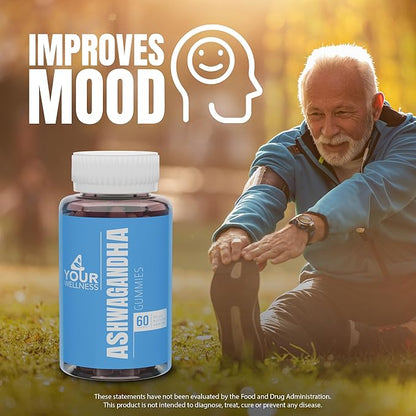 Ashwagandha Gummies Mixed Berry KSM-66, Lion's Mane, Vitamin-D, Non-GMO, Gluten-Free, Gelatin Free & Kosher | for Daily Focus Boost (60 Count (Pack of 1))