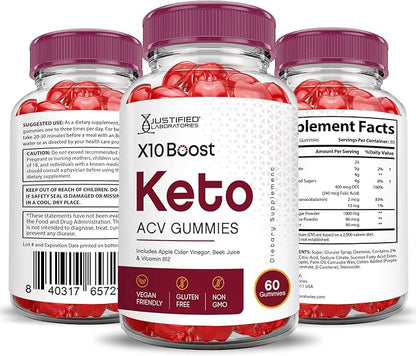 X10 Boost Keto ACV Gummies Advanced Formula 1000MG X 10 Boost Keto Gummies Apple Cider Vinegar Boost Formulated with Pomegranate Beet Juice Powder B12 Vegan Non GMO 60 Gummys