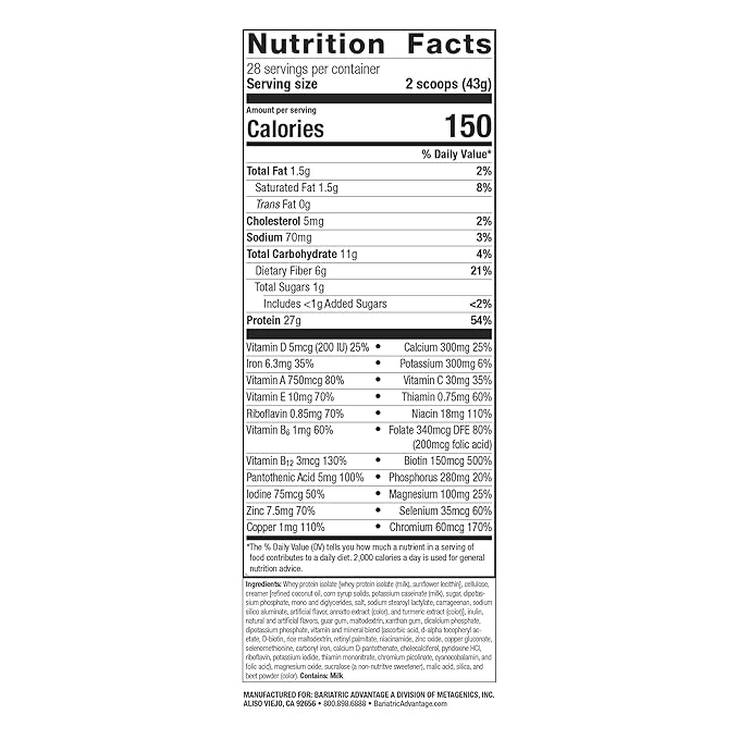 Bariatric Advantage High Protein Meal Replacement Drink Mix, Protein Powder Whey Isolate for Gastric Bypass and Sleeve Gastrectomy Patients, 27g Protein, Lactose Free - Strawberry - 28 Servings