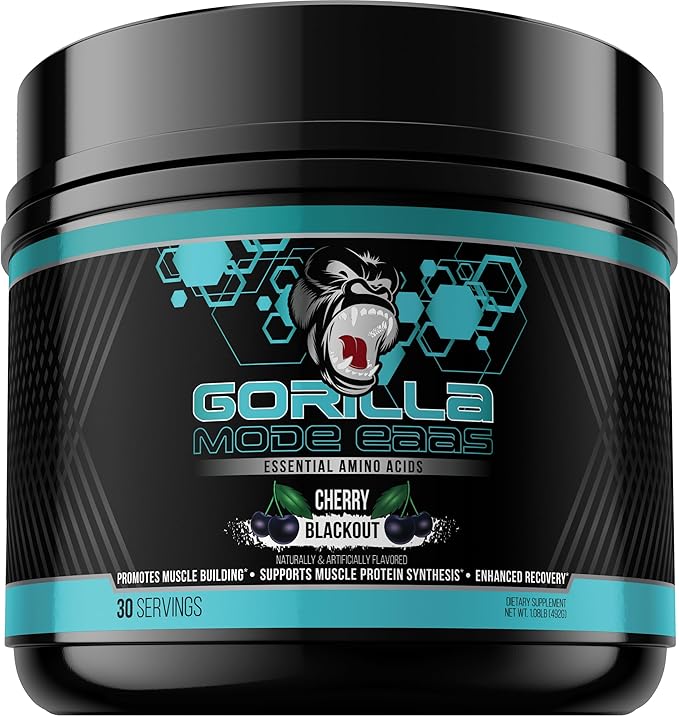 Gorilla Mode EAAs - Essential Amino Acids to Support Muscle Building, Enhanced Recovery, and Protein Synthesis/Use Before, During, or After Your Workout / 492 Grams (Cherry Blackout)