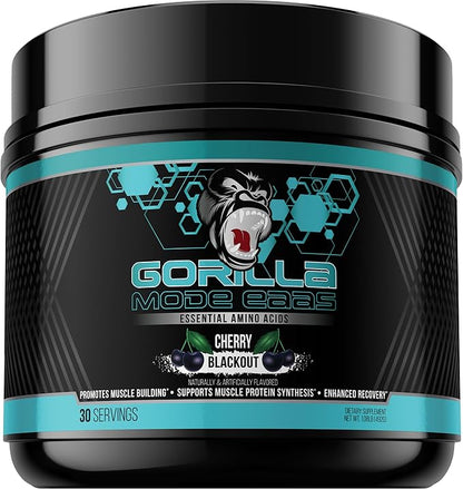 Gorilla Mode EAAs - Essential Amino Acids to Support Muscle Building, Enhanced Recovery, and Protein Synthesis/Use Before, During, or After Your Workout / 492 Grams (Cherry Blackout)