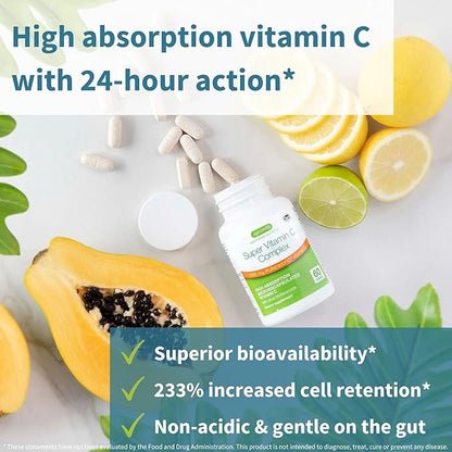 High Absorption Super Vitamin C, Clean Label Pureway-C 1000mg, Vegan Vitamin C with Bioflavonoids, 60 Servings, 24-Hour Action, Immune Health, Energy, Heart & Brain, by Igennus