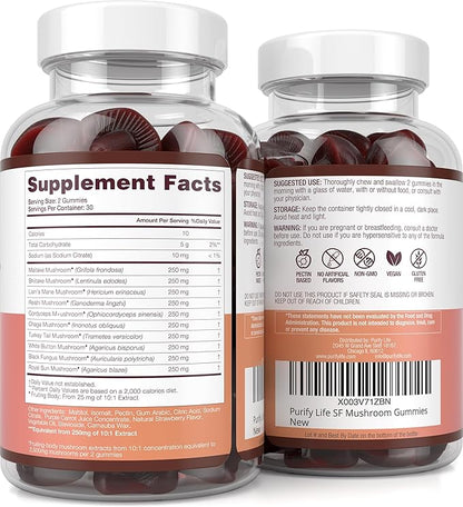 Sugar-Free Mushroom Complex Gummies - Potent 10x Mushroom Supplement with Lions Mane, Chaga, Reishi, Cordyceps (2500mg) Natural Stress Support Calm Gummies, Nootropic Focus Gummies, No Sugar or Pills