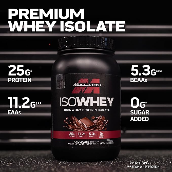 MuscleTech | IsoWhey | Whey Protein Isolate Powder| Muscle Builder for Men & Women | Post Workout Recovery Supplement | Chocolate | 2 lbs | 29 Servings