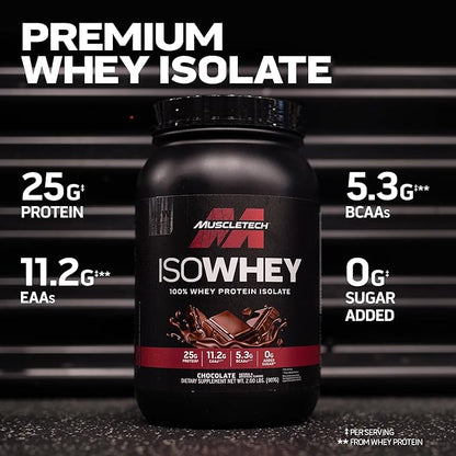 MuscleTech | IsoWhey | Whey Protein Isolate Powder| Muscle Builder for Men & Women | Post Workout Recovery Supplement | Chocolate | 2 lbs | 29 Servings
