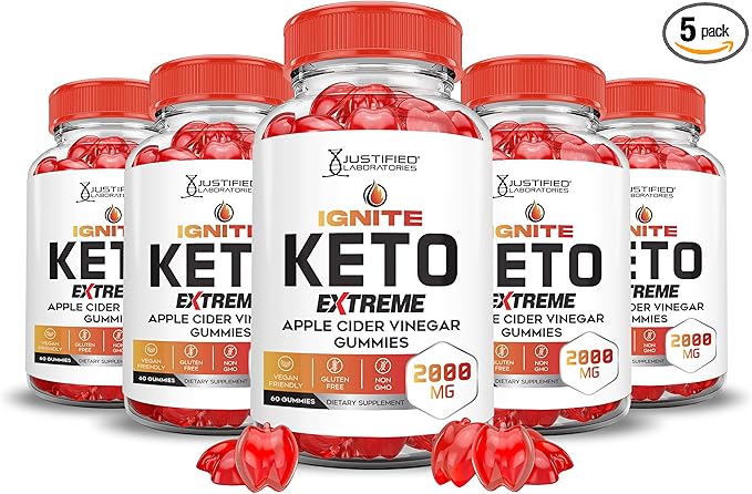 (5 Pack) Ignite Keto ACV Gummies Extreme 2000MG Advanced Ignite Keto Gummies Apple Cider Vinegar Formulated with Pomegranate Beet Juice Powder B12 Vegan Non GMO 300 Gummys