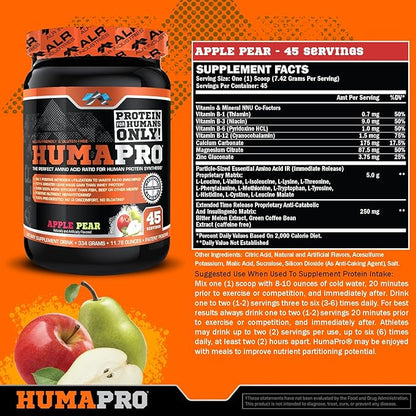 Humapro | Amino Acids Protein Matrix for Humans | 99% Utilization for Lean Muscle | Vegan, Gluten Free | 334g / 45 Servings (Apple Pear)
