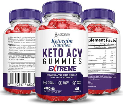 (5 Pack) Ketocalm Nutrition Keto ACV Gummies Extreme 2000MG Keto Calm Nutrition Keto Gummies Apple Cider Vinegar Formulated with Pomegranate Beet Juice Powder B12 Vegan Non GMO 300 Gummys