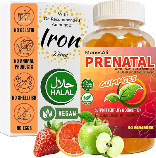 Supplemens, Halal Prenatal Vitamins for Women, Womens Multivitamin Gummy, Prenatal Gummies, Vitamins with Iron DHA Folate and folic Acid, Vegan Prenatal Vitamins, Pregnancy Must Haves