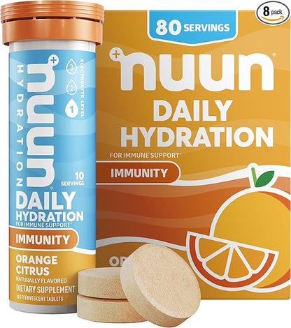 Nuun Hydration Immunity Electrolyte Tablets With 200mg Vitamin C, Orange Citrus, 5 Essential Electrolytes for Hydration, Ginger & Turmeric, Vegan, Non-GMO, 8 Pack (80 Servings)