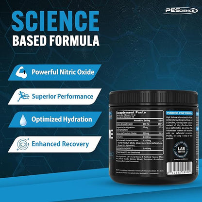 PEScience High Volume Nitric Oxide Booster Pump Pre Workout Powder, Guava Pineapple Punch, 36 Scoops, Caffeine Free