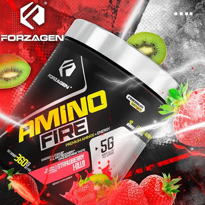 Forzagen Amino Fire | Essential Amino Energy Powder for Pre-Workout | BCAA Energy Boost & Muscle Recovery Drink Mix, Enhance Focus & Concentration, Dietary Supplement | Strawberry Kiwi, 40 Servings
