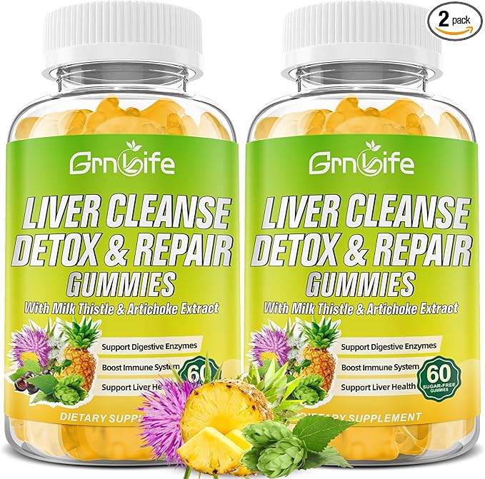 Liver Cleanse Detox & Repair Gummies with Milk Thistle 3000mg, 24-in-1 Liver Health Supplement with Dandelion, Artichoke, Sugar Free Liver Detox Gummies, Pineapple Flavor - 120 Count