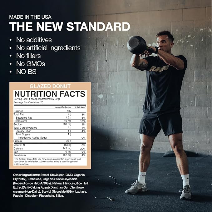 RAW Whey Protein Powder Blend, Glazed Donut (20 Servings) - Grass-Fed Microfiltered Protein Isolate for Muscle Growth & Recovery - Pre & Post Workout Sports Nutrition Supplement for Men & Women