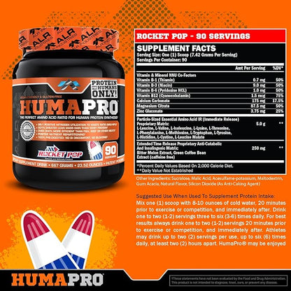Humapro | Amino Acids Protein Matrix for Humans | 99% Utilization for Lean Muscle | Vegan, Gluten Free | 667g / 90 Servings (Rocket Pop)