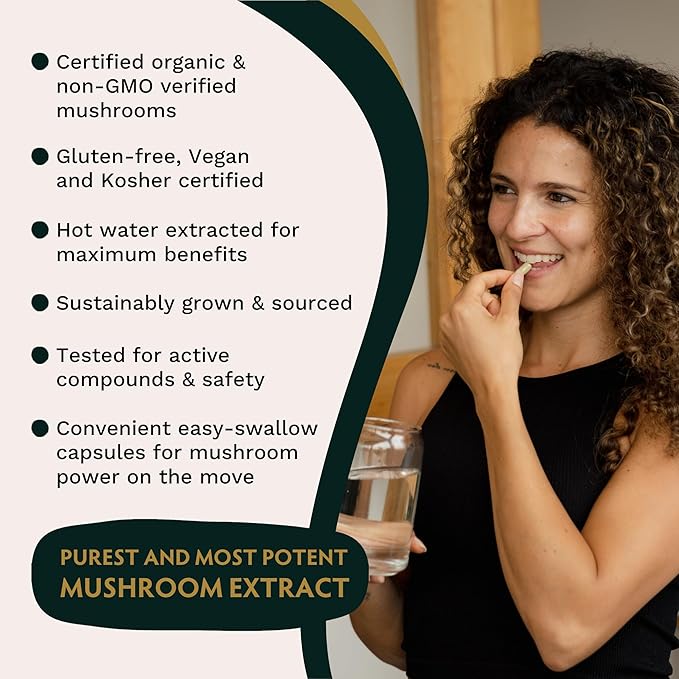 TRIBE ORGANICS Lion’s Mane Supplement 1800mg Mushroom Extract Powder - Immune System Booster & Brain Nootropic for Focus and Memory | Mental Clarity | Natural Energy and Immunity - 120 Vegan Capsules