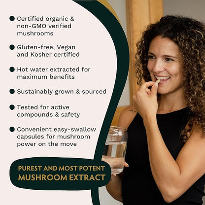 TRIBE ORGANICS Lion’s Mane Supplement 1800mg Mushroom Extract Powder - Immune System Booster & Brain Nootropic for Focus and Memory | Mental Clarity | Natural Energy and Immunity - 120 Vegan Capsules