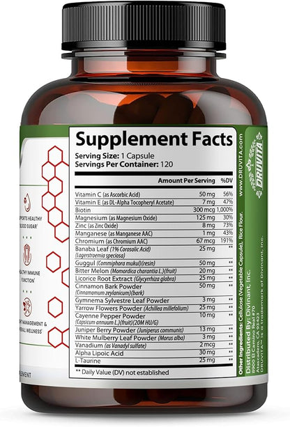 Blood Sugar Smarts - 20 Key Herbs, Minerals & Vitamins - with Chromium, Alpha Lipoic Acid, Cinnamon & Bitter Melon, for Men Women- Non-GMO Natural- 120 Capsules 60 Day Supply