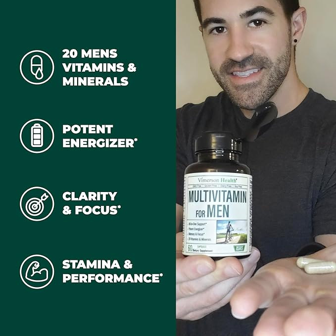 Multivitamin for Men - Daily Mens Multivitamins & Multiminerals with Vitamin A, C, D, E, B12, Zinc & More Essential Vitamins for Men - Mens Vitamins for Energy, Focus, and Mens Health. 60 Capsules