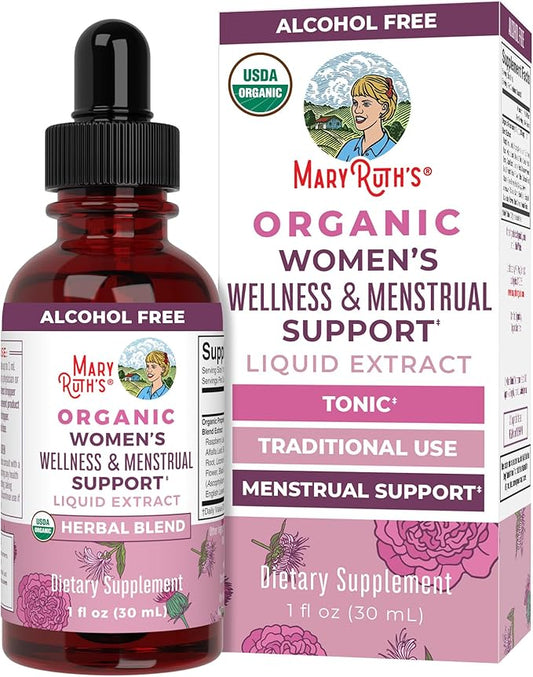 MaryRuth Organics USDA Organic Women's Wellness Liquid Herbal Supplements | Includes Stinging Nettle, Raspberry Leaf, Eleuthero Root, Chaste Tree Berry | Menstrual Support | Non-GMO, Vegan
