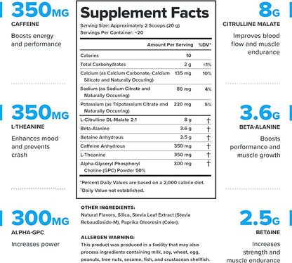 LEGION - All Natural Nitric Oxide Preworkout Drink to Boost Energy, Creatine Free, Naturally Sweetened, Beta Alanine, Citrulline, Alpha GPC (Peach)