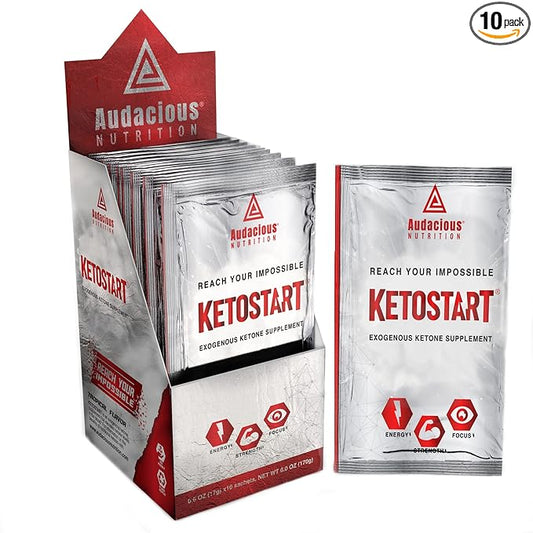 KetoStart | Exogenous Ketones Powder with Electrolytes | Caffeine Free | Tropical Flavor Electrolyte Powder for Energy, Strength & Focus (10x Ketones Drink Mix Packets)