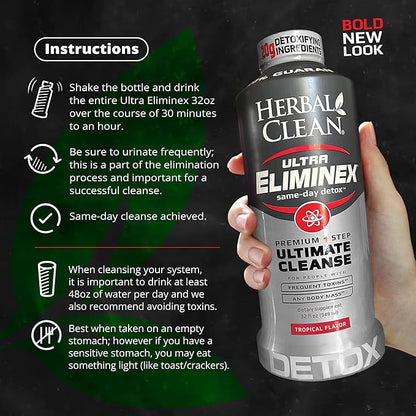 Herbal Clean - Ultra Eliminex, Premium 1 Step Ultimate Cleanse, Same-Day Detox, (Tropical Fruit, 32 fl oz)