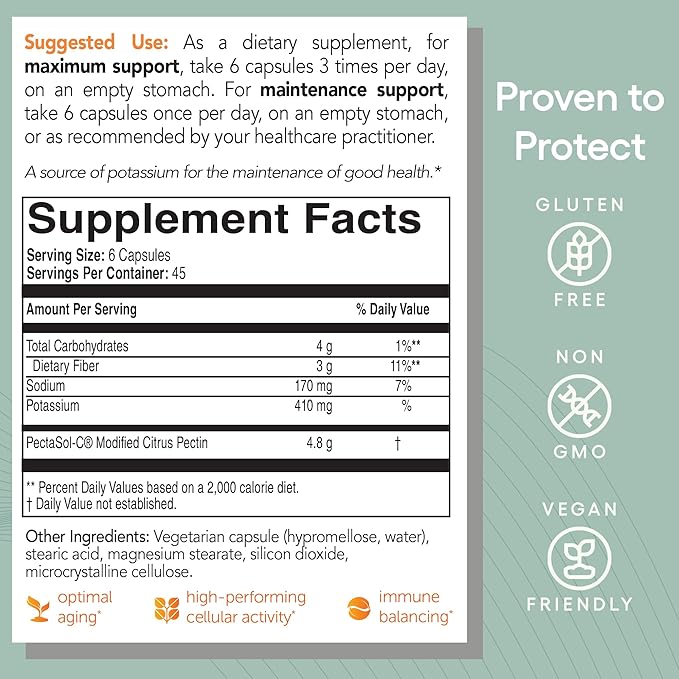 PectaSol Modified Citrus Pectin – 270 Capsules – Total-Body Health Supplement to Support the Heart, Immune System, Inflammation Response & Healthy Aging + Maintain Healthy Galectin-3 Levels