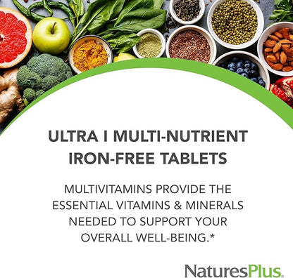 NaturesPlus Ultra I Multivitamin Iron Free, Sustained Release - 90 Vegetarian Tablets - Maximum Absorption High Potency Daily Multivitamin Supplement - Natural Energy - 90 Servings