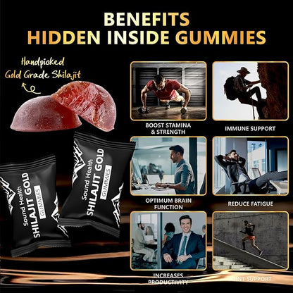 Pure Himalayan Shilajit Gummies Gold I Lab Tested I No Added Sugar I Ashwagandha, Gokshura| Fulvic Acid & 85+ Trace Minerals I for Men, Women I Non-GMO I 100% Natural & Organic I 60 Gummy