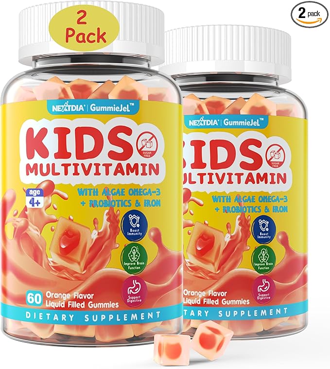 Kids Multivitamin Gummies with Iron, Vegan Omega 3 (EPA/DHA), Probiotics, Kids Vitamin A, C, D, E & Zinc for Immune Support, Multivitamin for Kids 4+, Sugar Free, Gluten Free, Fruit Flavor, 120 Counts