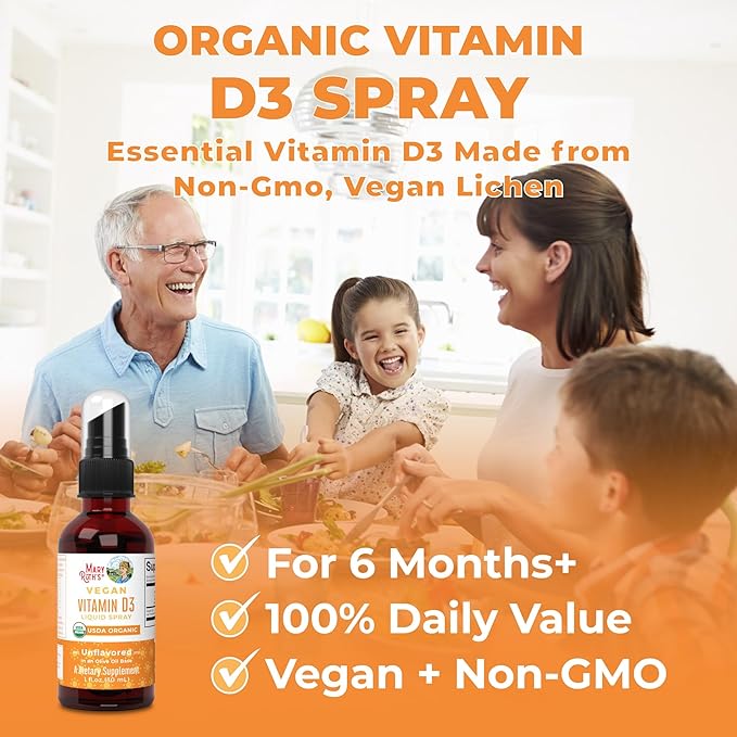 MaryRuth Organics Vitamin D USDA Organic | Vitamin D3 Liquid | Sugar Free | Liquid Vitamin D Spray Immune Support for Adults & Kids | Bone Health | Vit D3 | Vegan | Gluten Free | Non-GMO | 30 Servings