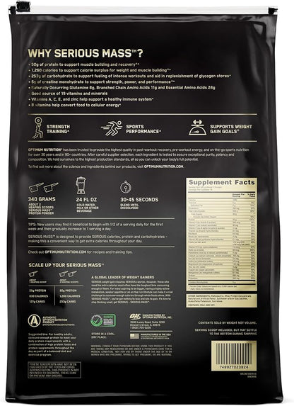 Optimum Nutrition Serious Mass Weight Gainer Protein Powder, Vitamin C and Zinc for Immune Support, Vanilla, 12 Pound (Packaging May Vary)