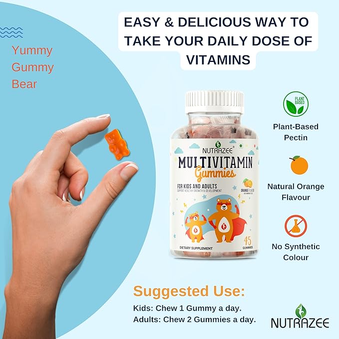 Multivitamin Gummies for Kids, Men & Women, Supplement with Biotin & Essential Vitamins for Healthy Growth, Development & Immunity, 45 Gummy Bears