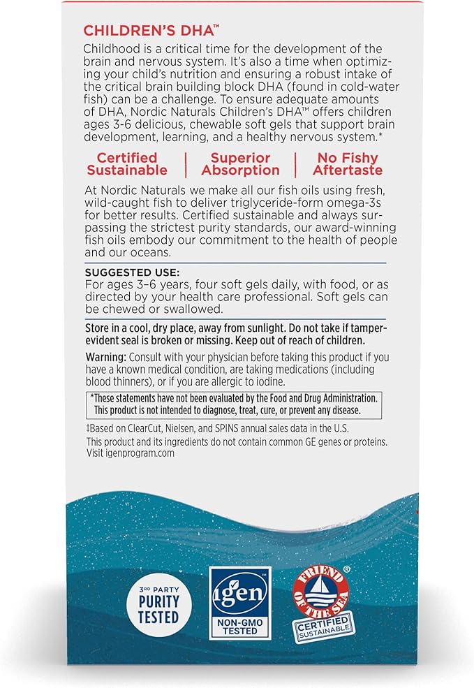 Nordic Naturals Children’s DHA, Strawberry - 180 Mini Chewable Soft Gels for Kids - 250 mg Omega-3 with EPA & DHA - Brain Development & Function - Non-GMO - 45 Servings