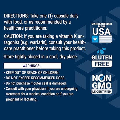 Life Extension Mega Vitamin K2 High Potency for Strong Bones, clinically Studied 45 mg K2 Dosage, Promotes Healthy Bone Density, Gluten-Free, Non-GMO, 30 Capsules