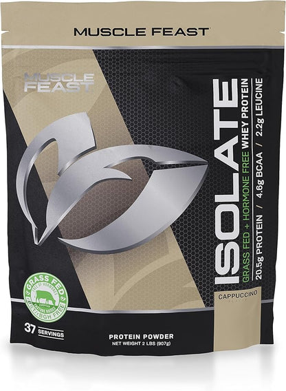 Muscle Feast Grass-Fed Whey Protein Isolate, All Natural Hormone Free Pasture Raised, Cappuccino, 2lb (37 Servings)