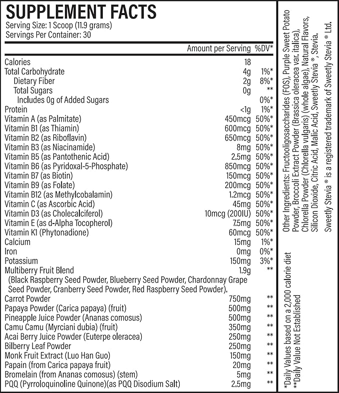 Built For Xtreme Replenish Energy Fruits and Greens Immune Boost, Lemon Lime Flavored Superfood Powder 12.59oz for Total Body Wellness and Immunity Boost